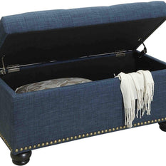 Tufted Rectangle Storage Ottoman Pouffes Footrest Stool with 4 Wooden Legs - WoodenTwist
