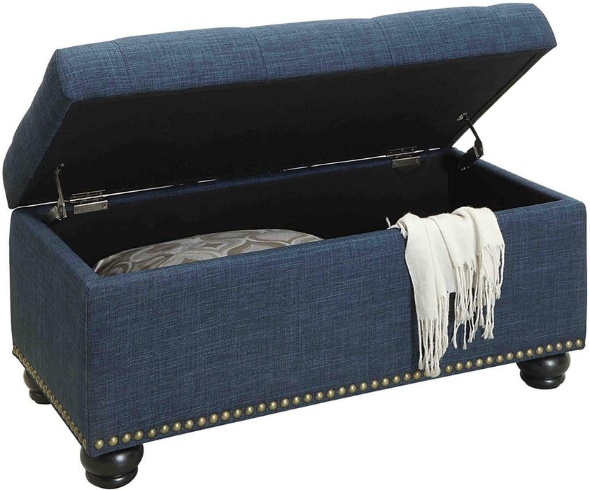 Tufted Rectangle Storage Ottoman Pouffes Footrest Stool with 4 Wooden Legs - WoodenTwist