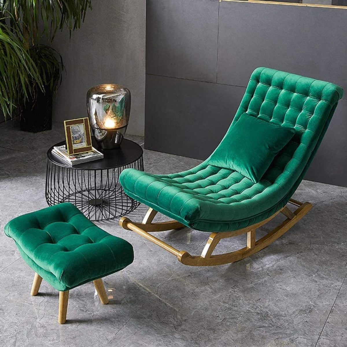 Green Sheesham Wood Rocking Chair