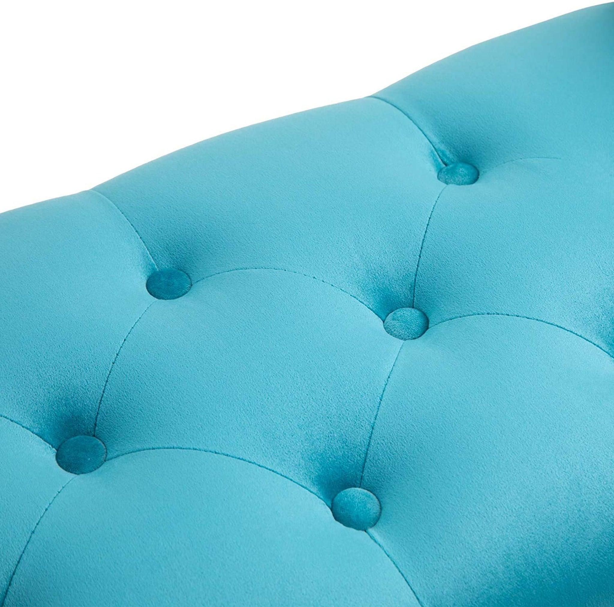 Upholstered Tufted Bench Sofa Couch (Sky Blue) - WoodenTwist