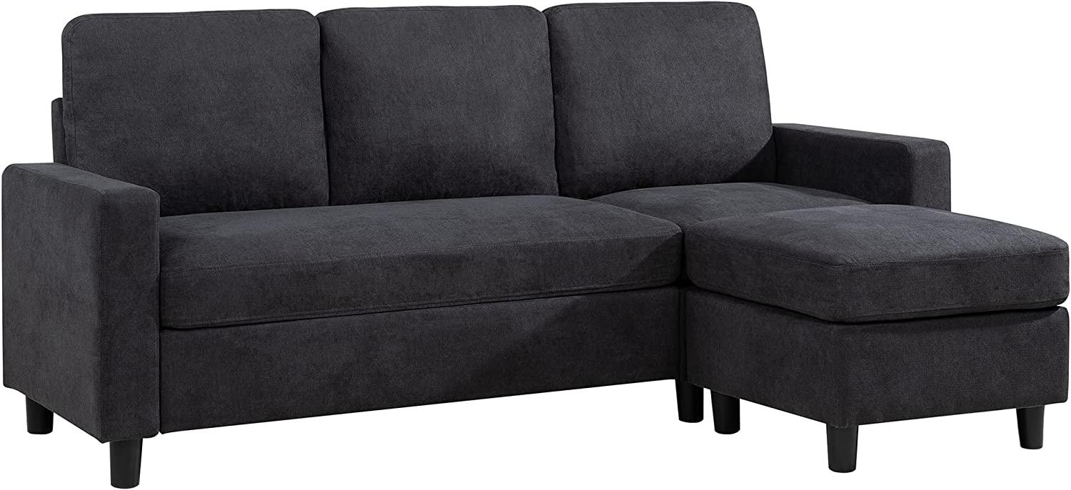 Convertible L-Shaped Wide Reversible Sectional Sofa 3 Seater With Ottoman - WoodenTwist