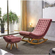 Pink Recliner Lounger Wooden Rocking Chair in Premium Soft Comfortable Cushion