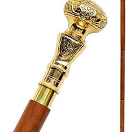 Antique Brass Design Head Handle Vintage Style Wooden Walking Cane Stick - WoodenTwist