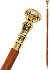 Antique Brass Design Head Handle Vintage Style Wooden Walking Cane Stick - WoodenTwist