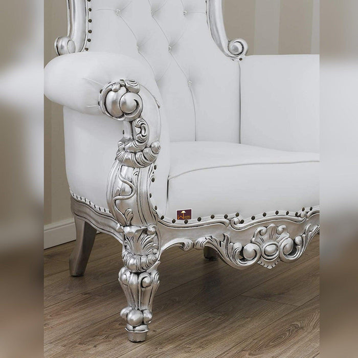 Luxurious High Back throne Silver Leaf Chair - WoodenTwist