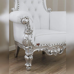 Luxurious High Back throne Silver Leaf Chair - WoodenTwist