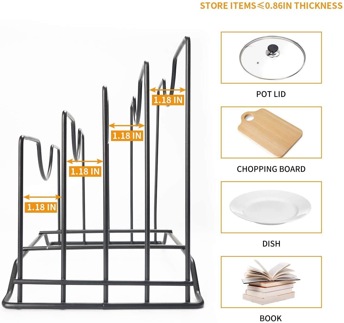 4 Slot Pan and Pot Tawa Plate Rack Holder Organizer (Black) - WoodenTwist