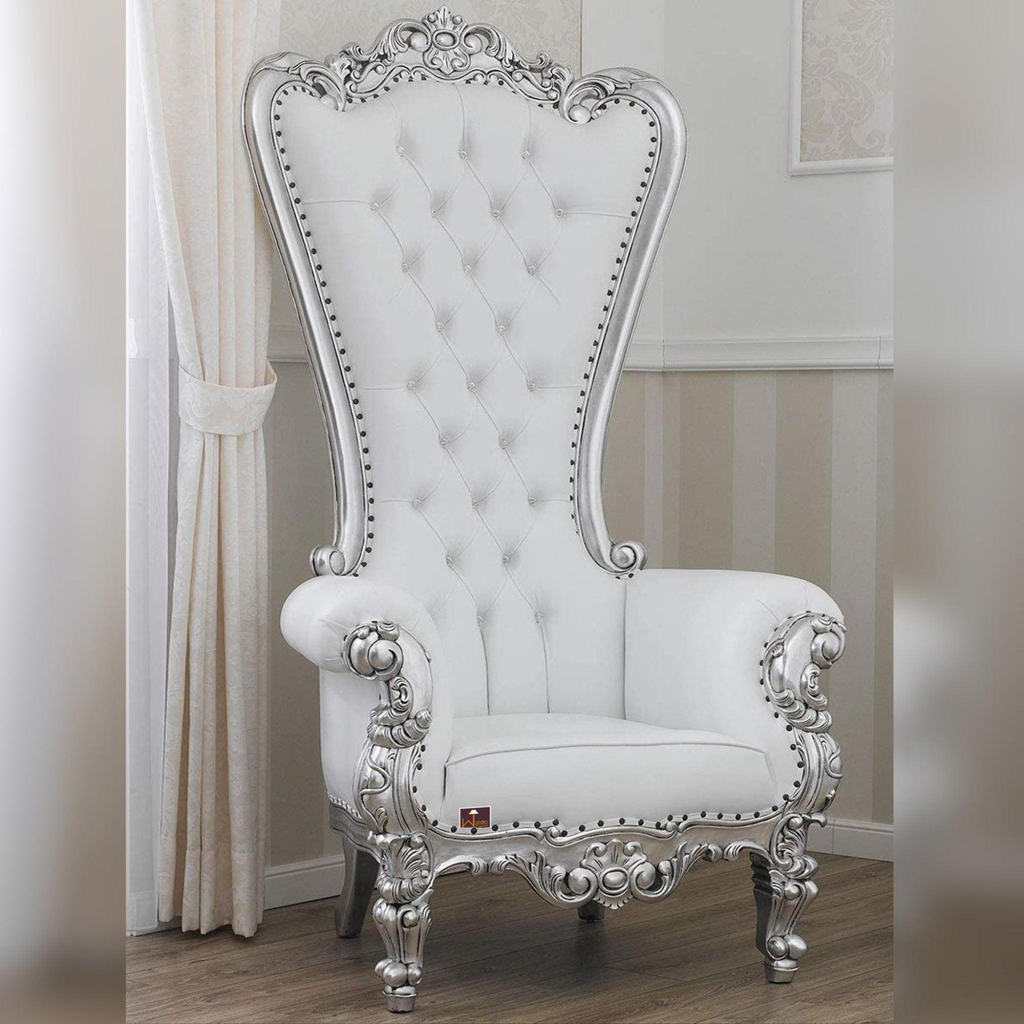 Luxurious High Back throne Silver Leaf Chair - WoodenTwist