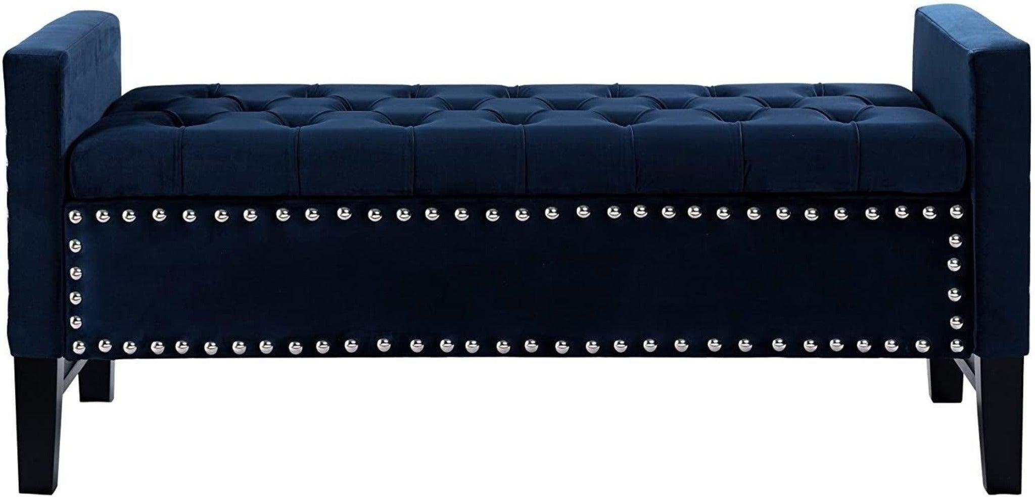 Royal Blue Premium Wood Upholstered Flip top Storage Bench - WoodenTwist