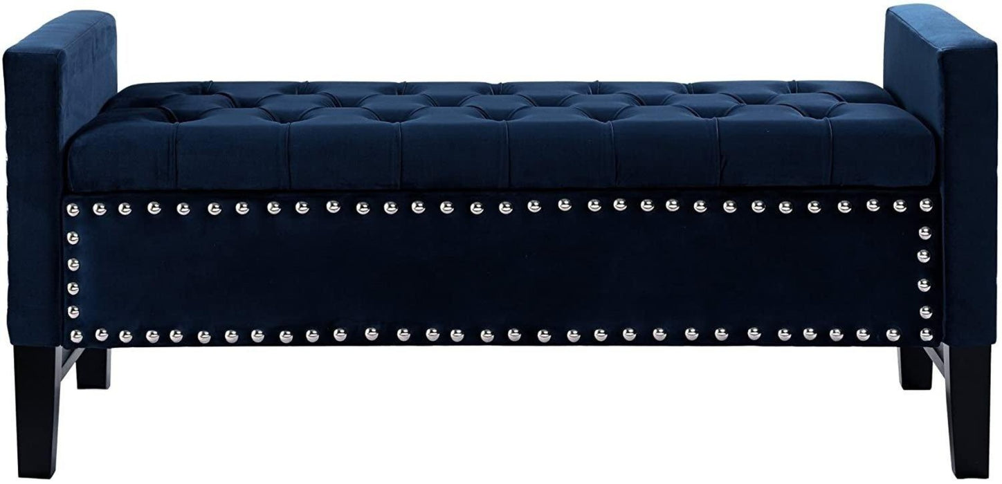 Royal Blue Premium Wood Upholstered Flip top Storage Bench - WoodenTwist