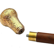 Antique Brass Design Head Handle Vintage Style Wooden Walking Cane Stick - WoodenTwist