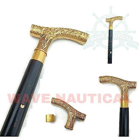 Antique Brass Design Head Handle Vintage Style Wooden Walking Cane Stick - WoodenTwist