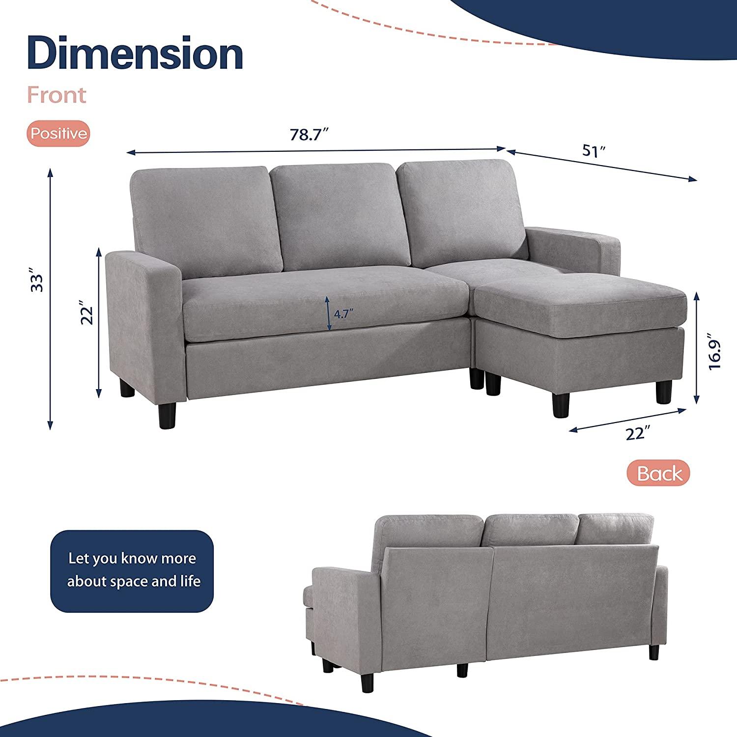 Convertible L-Shaped Wide Reversible Sectional Sofa 3 Seater With Ottoman - WoodenTwist