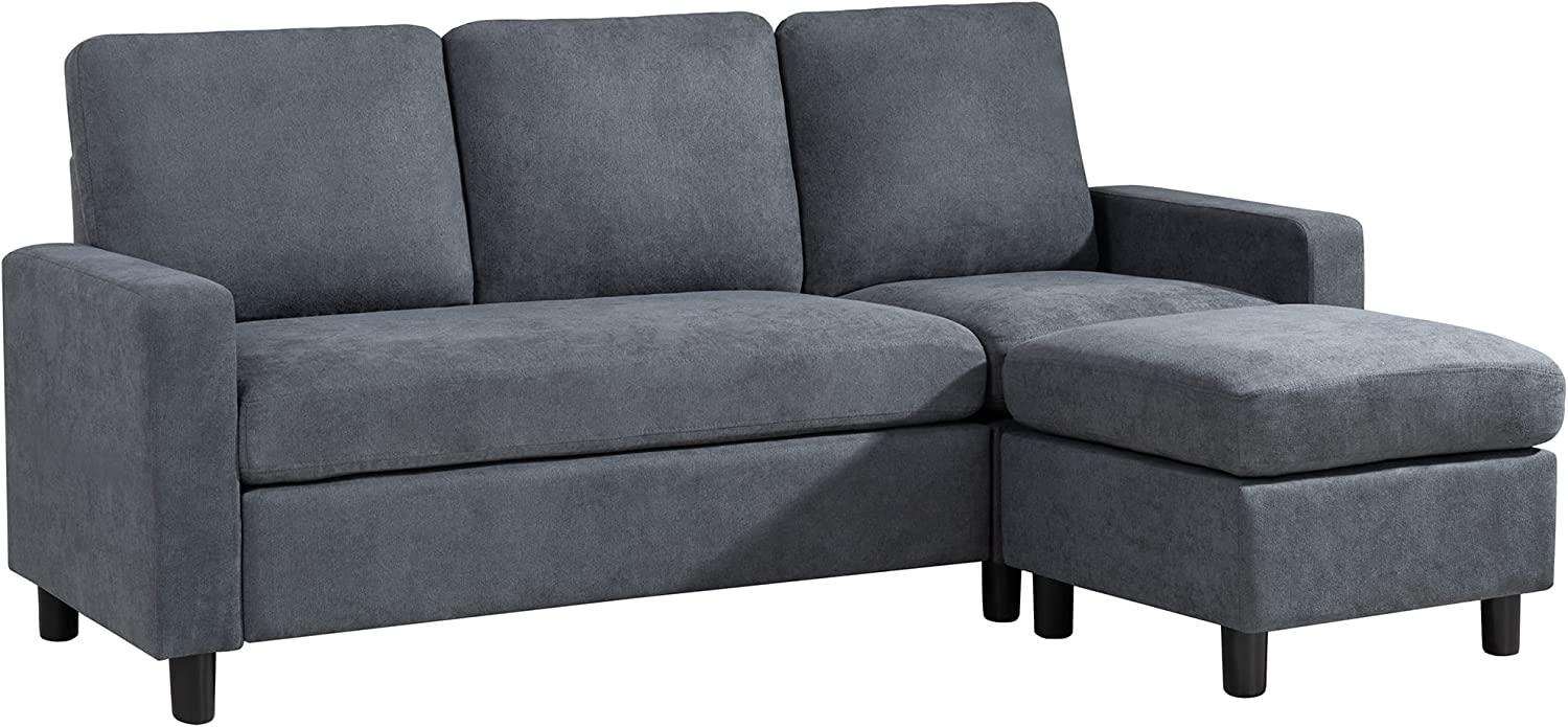 Convertible L-Shaped Wide Reversible Sectional Sofa 3 Seater With Ottoman - WoodenTwist