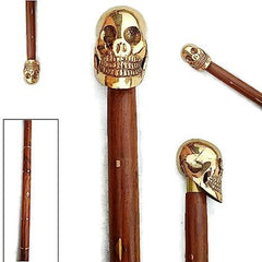 Antique Brass Handle Vintage Style Wooden Walking Cane Stick Skull Head - WoodenTwist