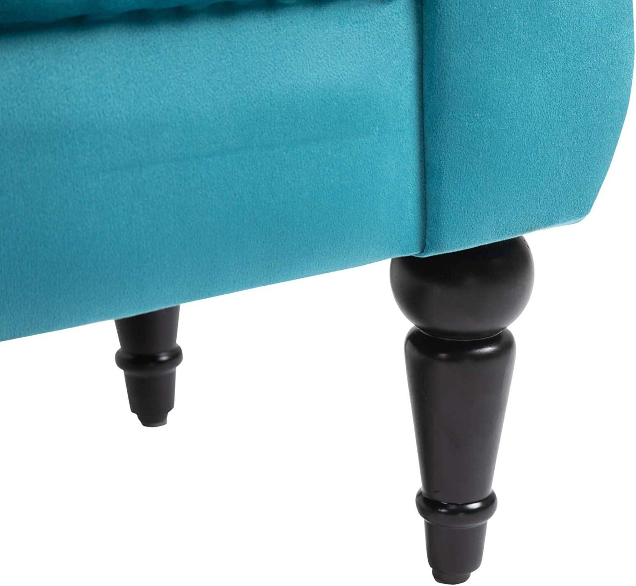 Upholstered Tufted Bench Sofa Couch (Sky Blue) - WoodenTwist