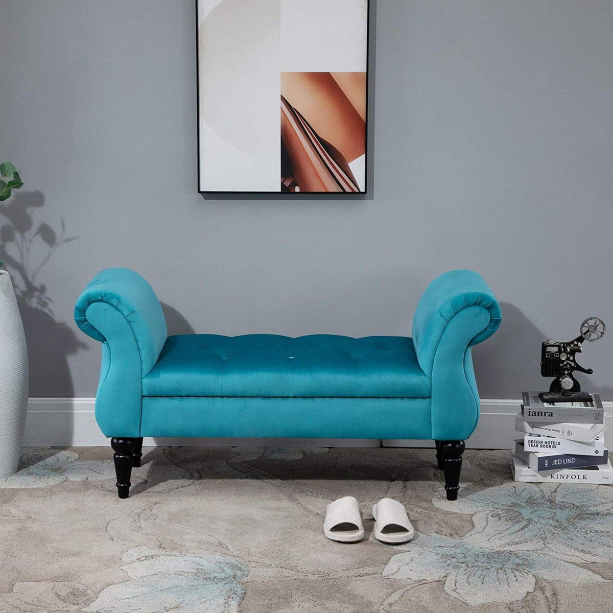 Upholstered Tufted Bench Sofa Couch (Sky Blue) - WoodenTwist