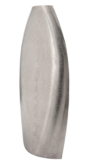 Silver Flower Steel Vase with Handcrafted Carving Medium Size - WoodenTwist