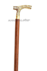 Antique Brass Design Head Handle Vintage Style Wooden Walking Cane Stick - WoodenTwist