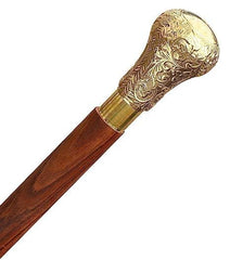 Antique Brass Design Head Handle Vintage Style Wooden Walking Cane Stick - WoodenTwist