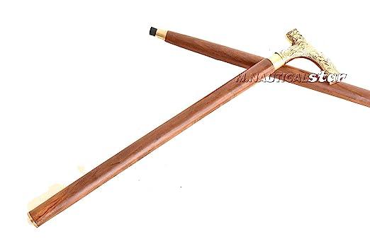 Antique Brass Design Head Handle Vintage Style Wooden Walking Cane Stick - WoodenTwist