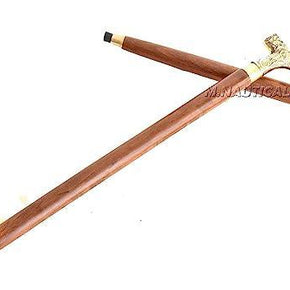 Antique Brass Design Head Handle Vintage Style Wooden Walking Cane Stick - WoodenTwist