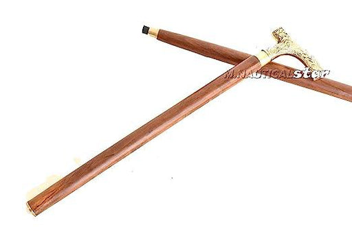 Antique Brass Design Head Handle Vintage Style Wooden Walking Cane Stick - WoodenTwist