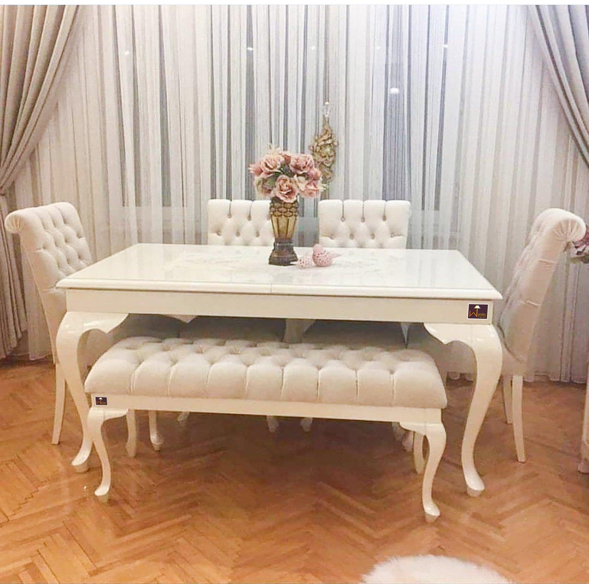 An Elegant 6-Seater Dining Set with Bench