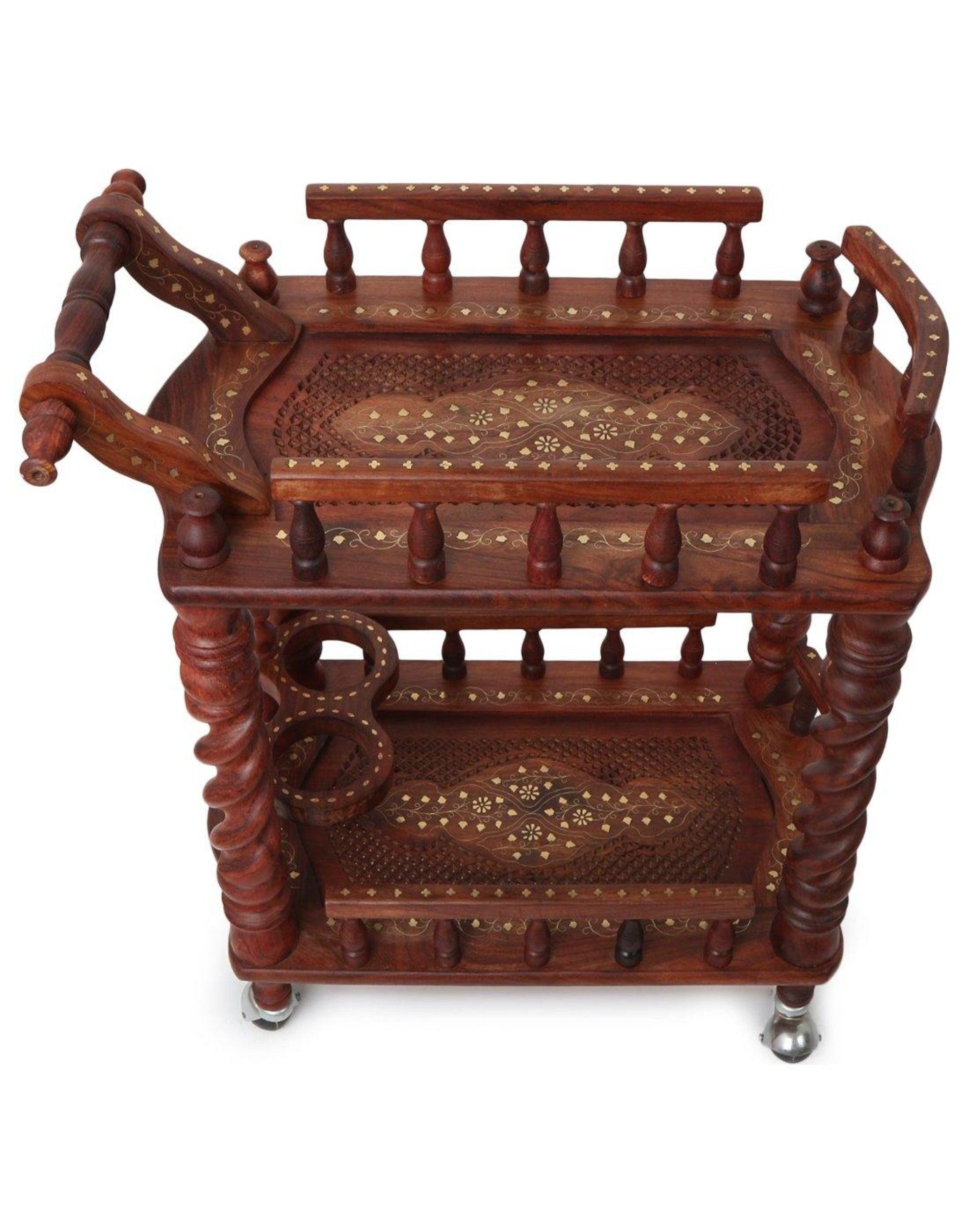Juniper Cyprus Sheesham Wood Serving Trolley, Brown - kitchen use