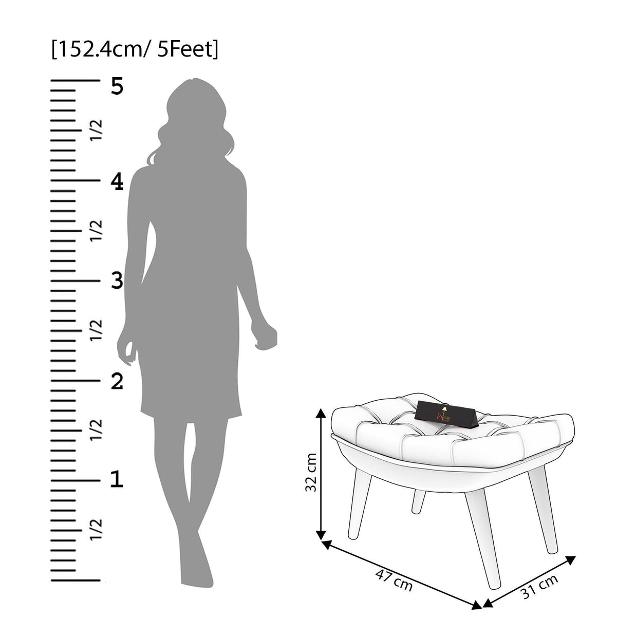 Stool for Living Room Soft Fabric Comfortable Cushion Ottoman Footrest - WoodenTwist