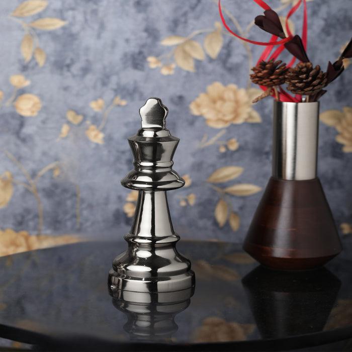King Chess Table Décor Shiny Nickel Silver Finish Big - WoodenTwist