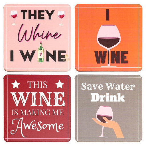 Printed Coasters in MDF Wood for Home and Dining Table In Wine Design (Set of 4) - WoodenTwist
