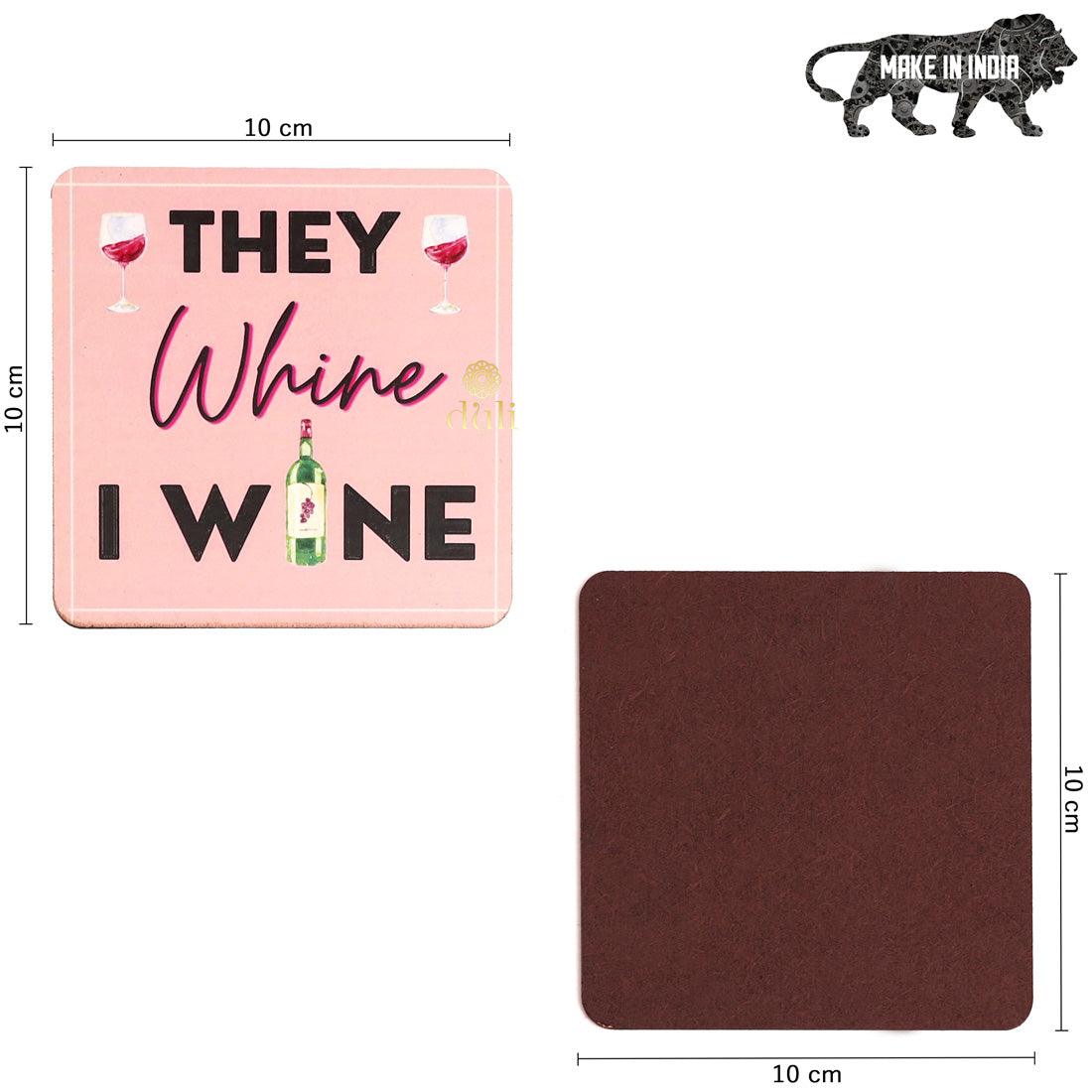 Printed Coasters in MDF Wood for Home and Dining Table In Wine Design (Set of 4) - WoodenTwist