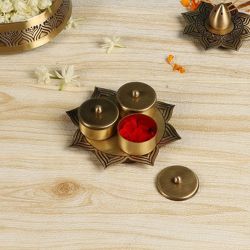 Alpana Kum Kum Bowls with Lid (Gold & Antique Finish) - WoodenTwist