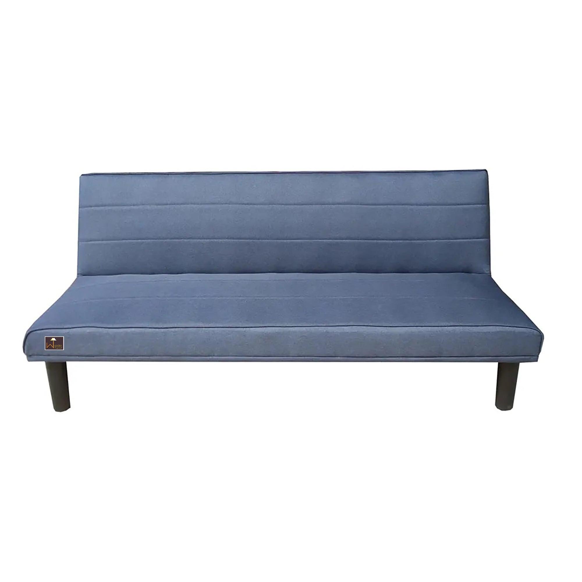 Penny Navy Blue Leatherette 3 Seater Sofa Cum Bed For Living Room - WoodenTwist