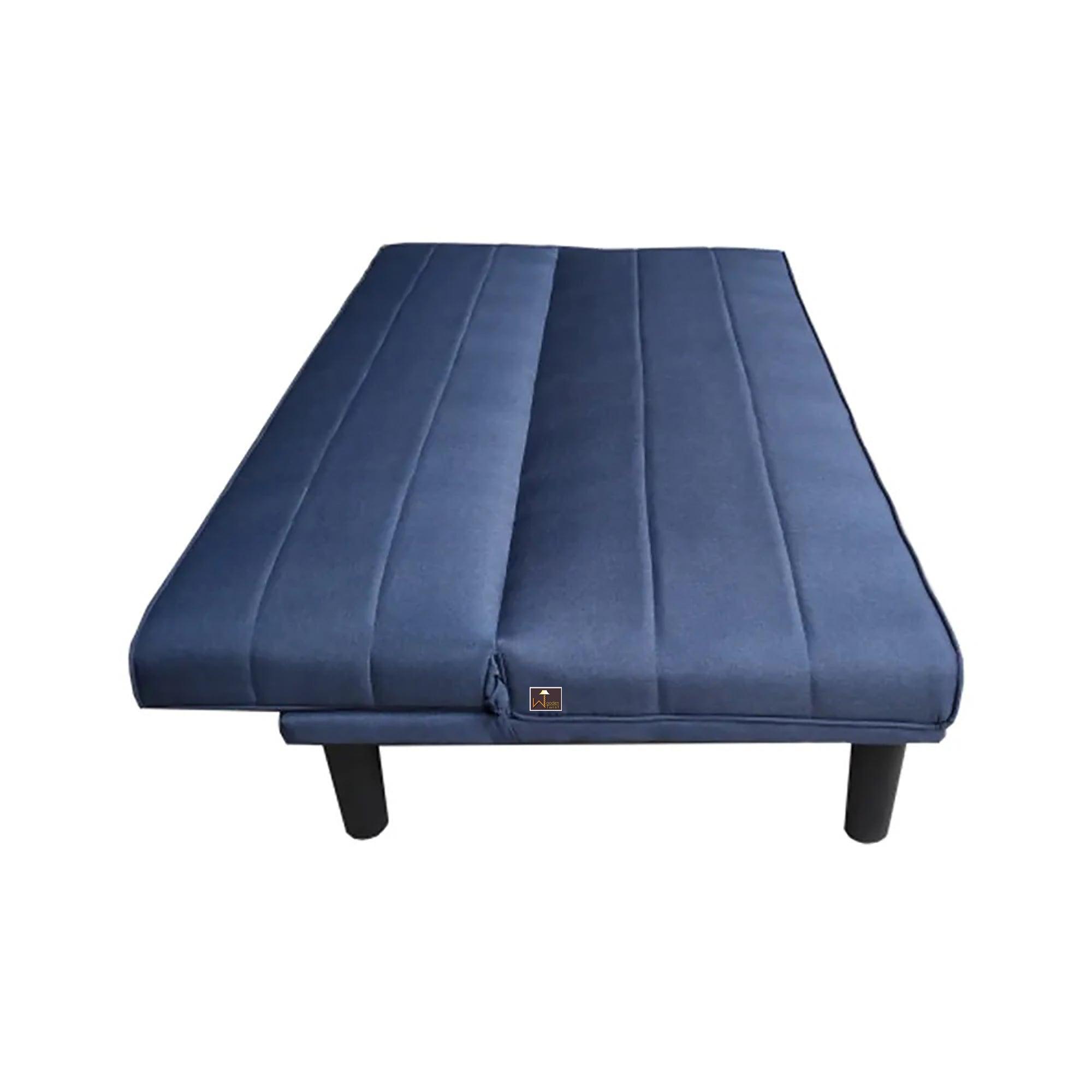 Penny Navy Blue Leatherette 3 Seater Sofa Cum Bed For Living Room - WoodenTwist