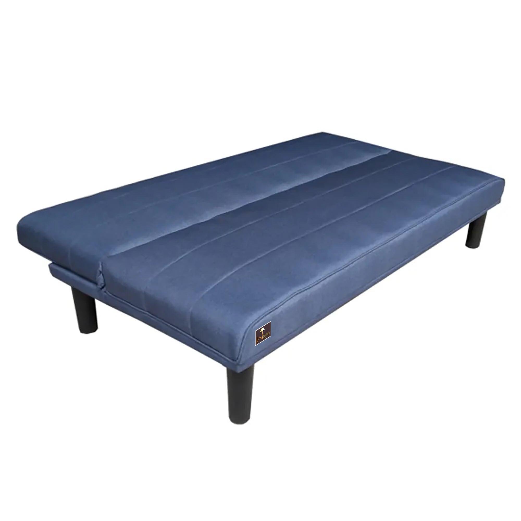 Penny Navy Blue Leatherette 3 Seater Sofa Cum Bed For Living Room - WoodenTwist