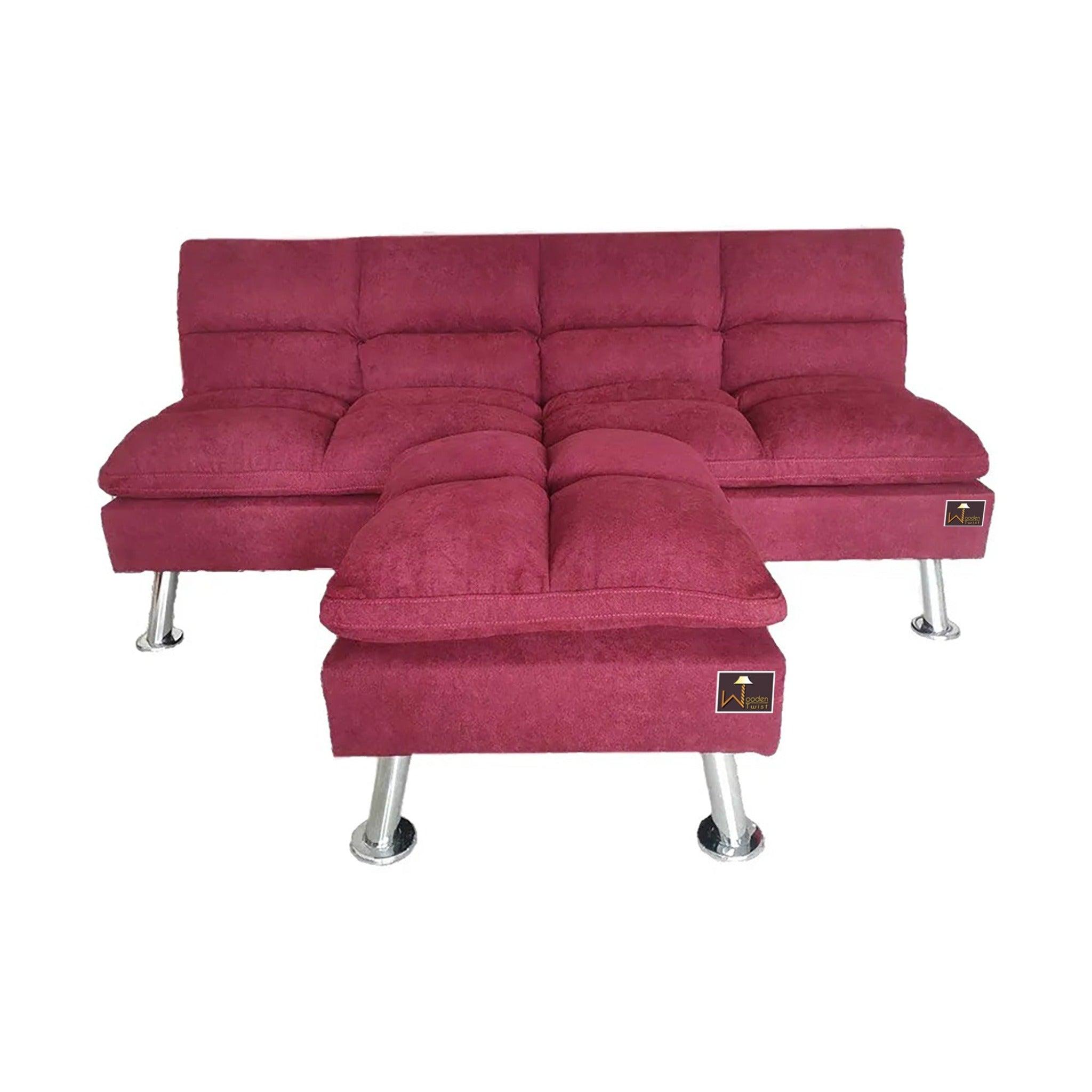 Carissa 3 Seater Sofa Cum Bed for Living Room with Ottoman (Metal Legs) - WoodenTwist