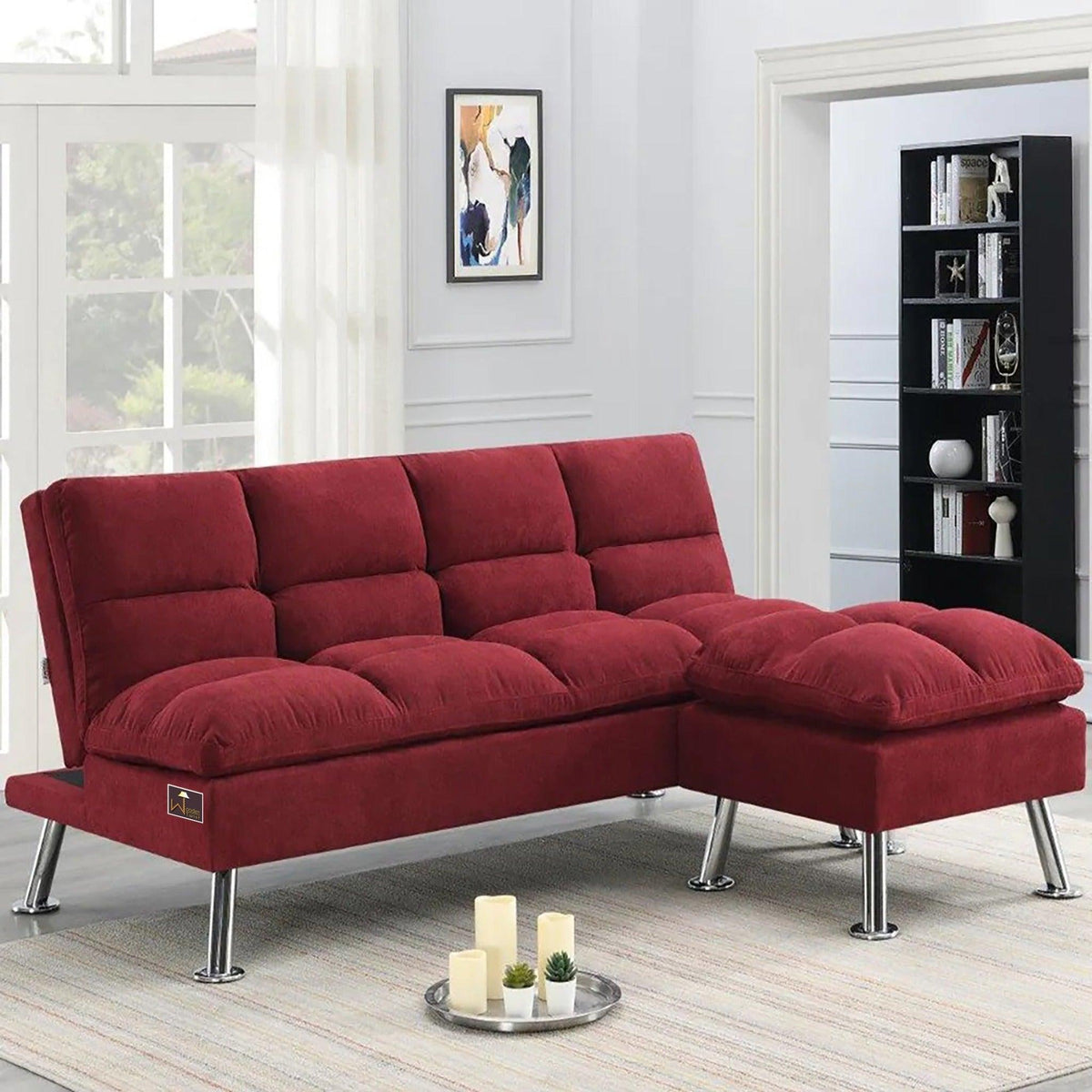 Carissa 3 Seater Sofa Cum Bed for Living Room with Ottoman (Metal Legs) - WoodenTwist