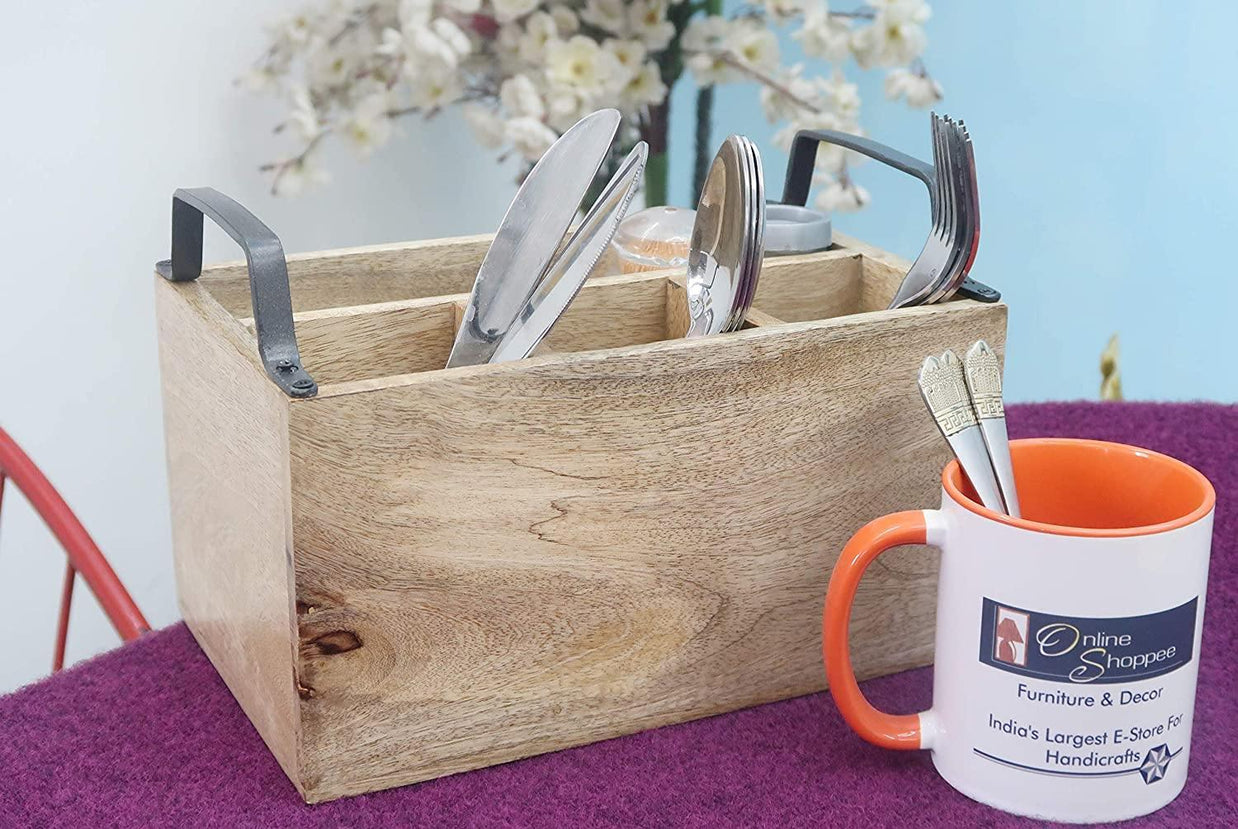 Wooden Caddy with Iron Handles - Kitchen Organizer view