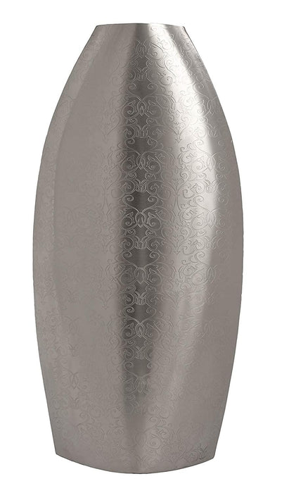 Silver Flower Steel Vase with Handcrafted Carving Big Size - WoodenTwist