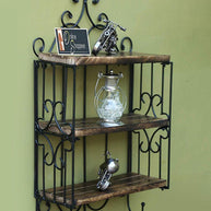 Wooden & Iron 3 Shelf Book/ Kitchen Rack With Cloth/Cup Hanger - WoodenTwist