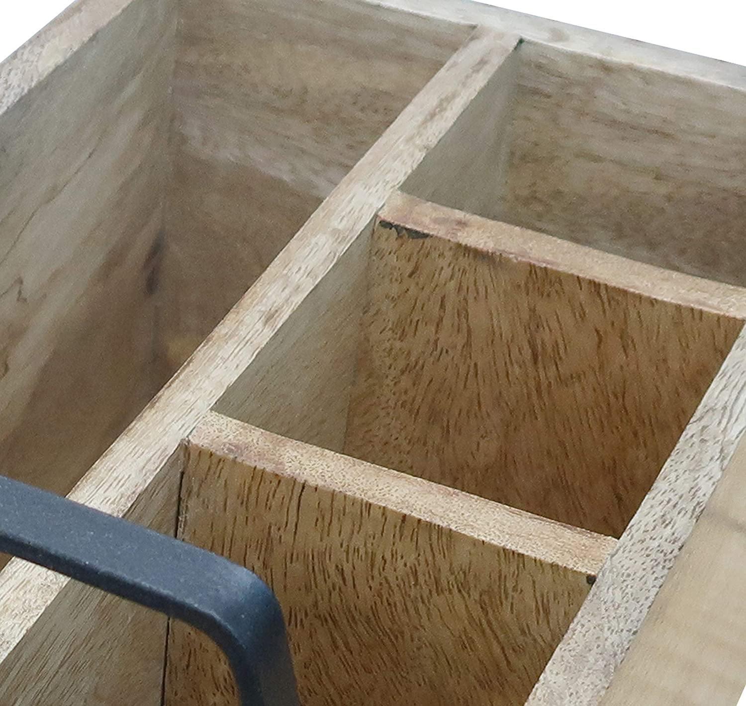Wooden Caddy with Iron Handles - Kitchen Organizer angle view
