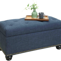 Tufted Rectangle Storage Ottoman Pouffes Footrest Stool with 4 Wooden Legs - WoodenTwist