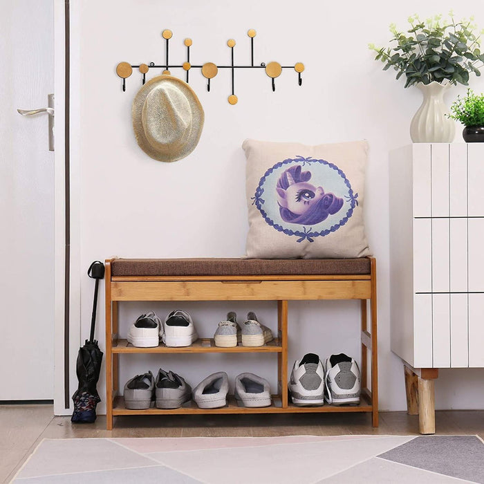 Entryway 3-Tier Shoe Organizer/Storage Shelf with Cushion for Boots, Modern Stool for Bedroom Living Room - WoodenTwist