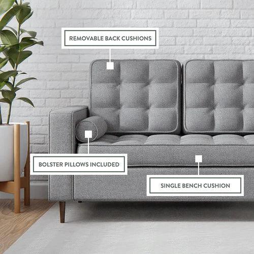 Madera Square Arms and Tufting-Bolster 2 Seater Chaise Lounge (With 2 Pillows) - WoodenTwist