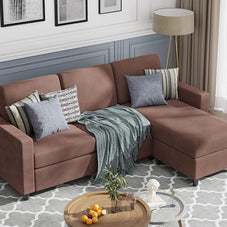 Convertible L-Shaped Wide Reversible Sectional Sofa 3 Seater With Ottoman - WoodenTwist