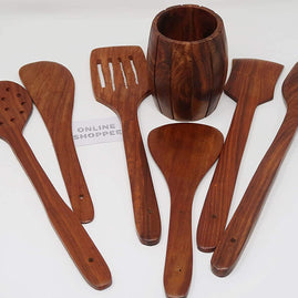 Wooden Kitchen Spoon Set of 6 with Barrel Stand - lifestyle setting