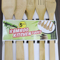 Bamboo Wood Cooking Spoon Set of 5 - full set view