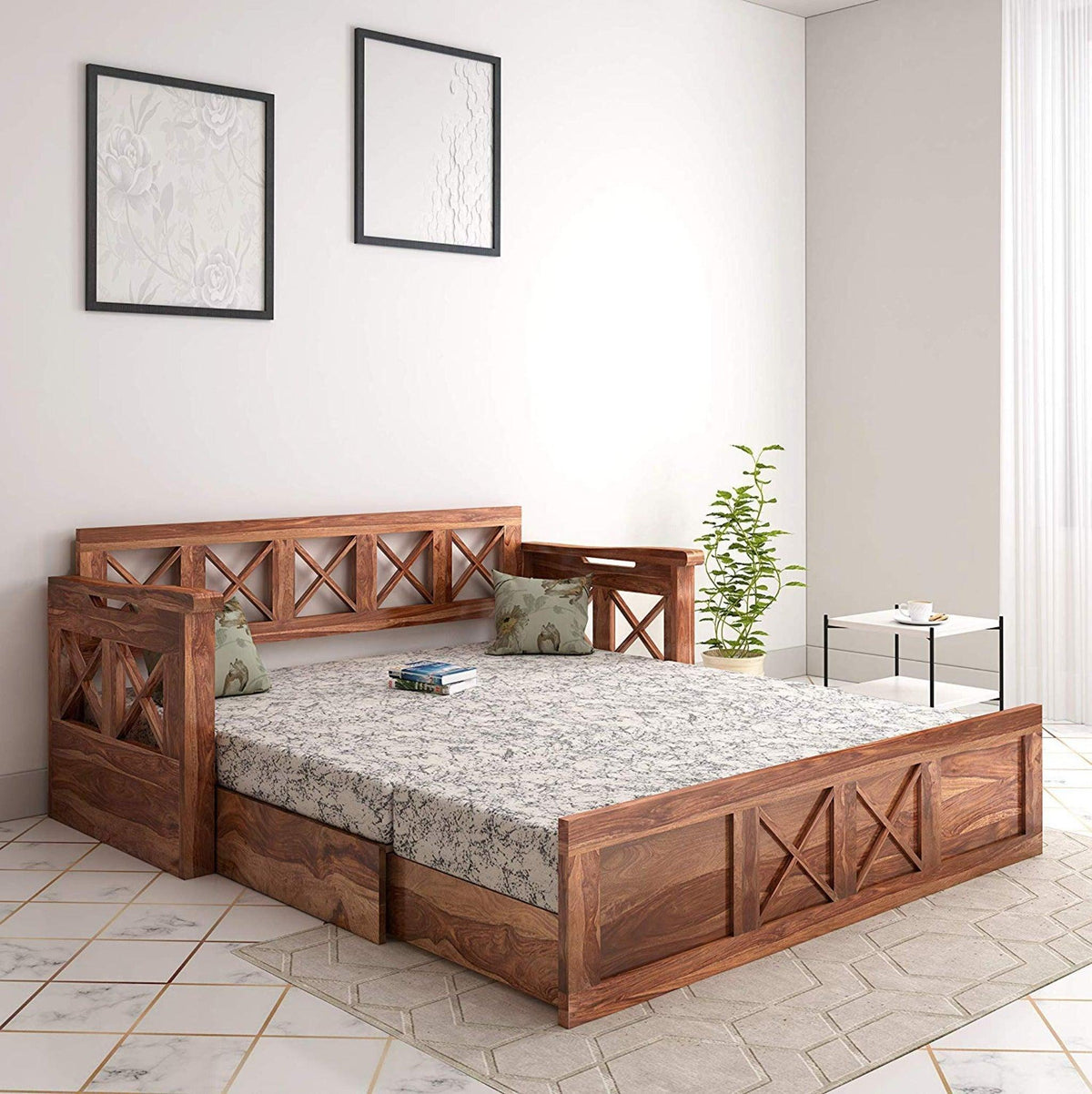 Wooden Sofa Cum Bed for Living Room Home (Teak Wood) - WoodenTwist